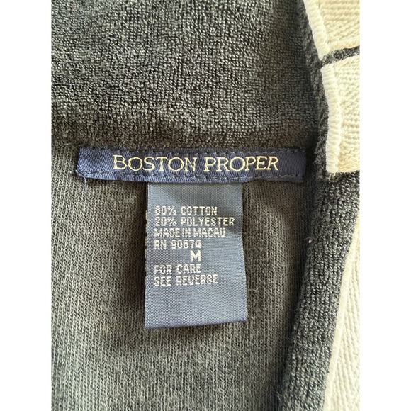 Boston Proper Womens Terry Cloth Tunic Top M Black White Trim V Neck Long Sleeve - Picture 3 of 8